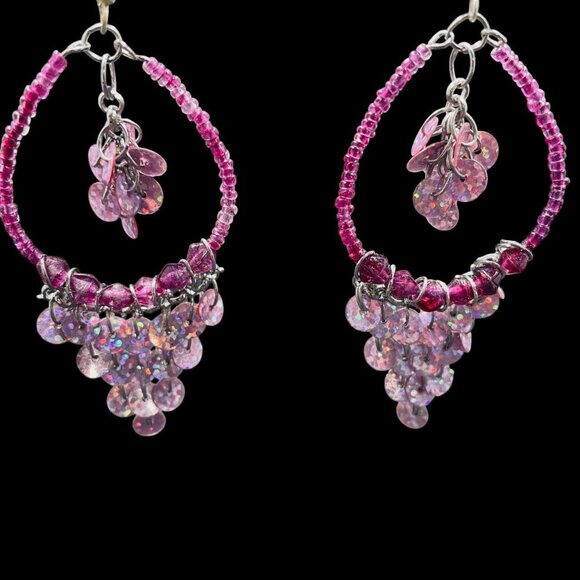 Pink Purple Sequin Statement Necklace Earrings Set Festival Costume Party - Picture 8 of 8